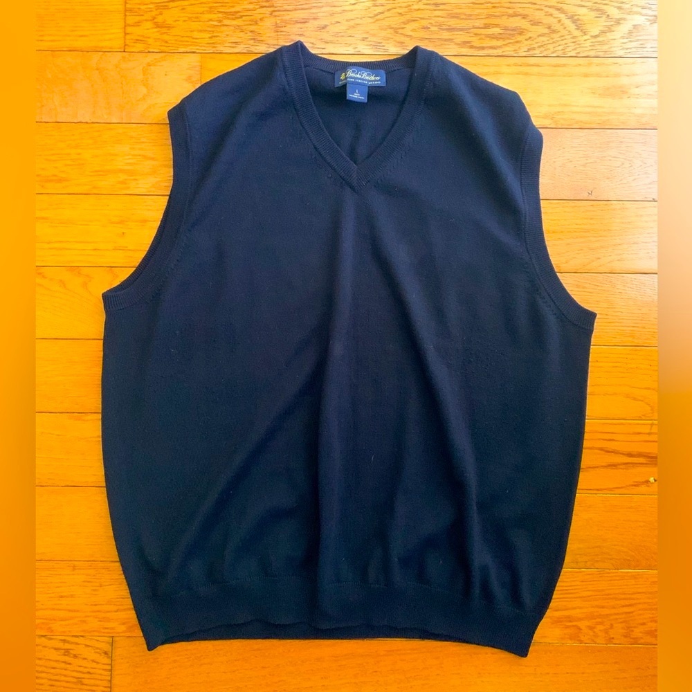 Brooks Brothers 100% Extra Fine Merino Wool Sweater Vest Navy Size Large